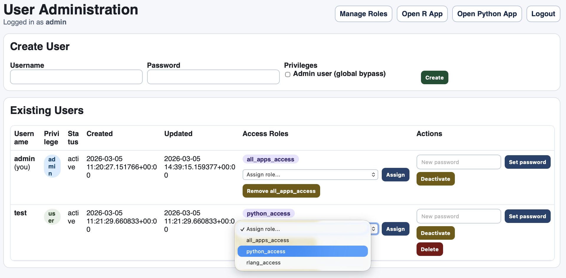 User role assignment